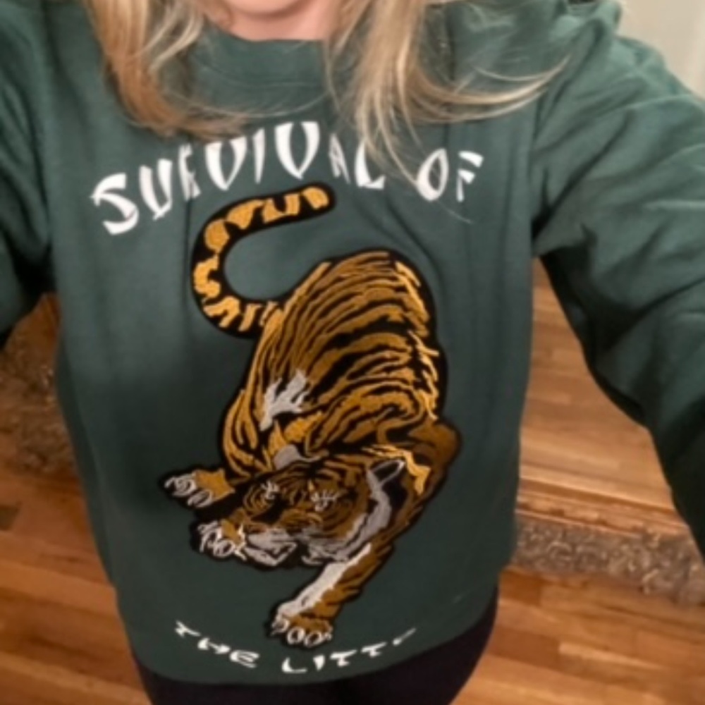 Private Party Survival of the Littest forest green graphic print sweatshirt XS
